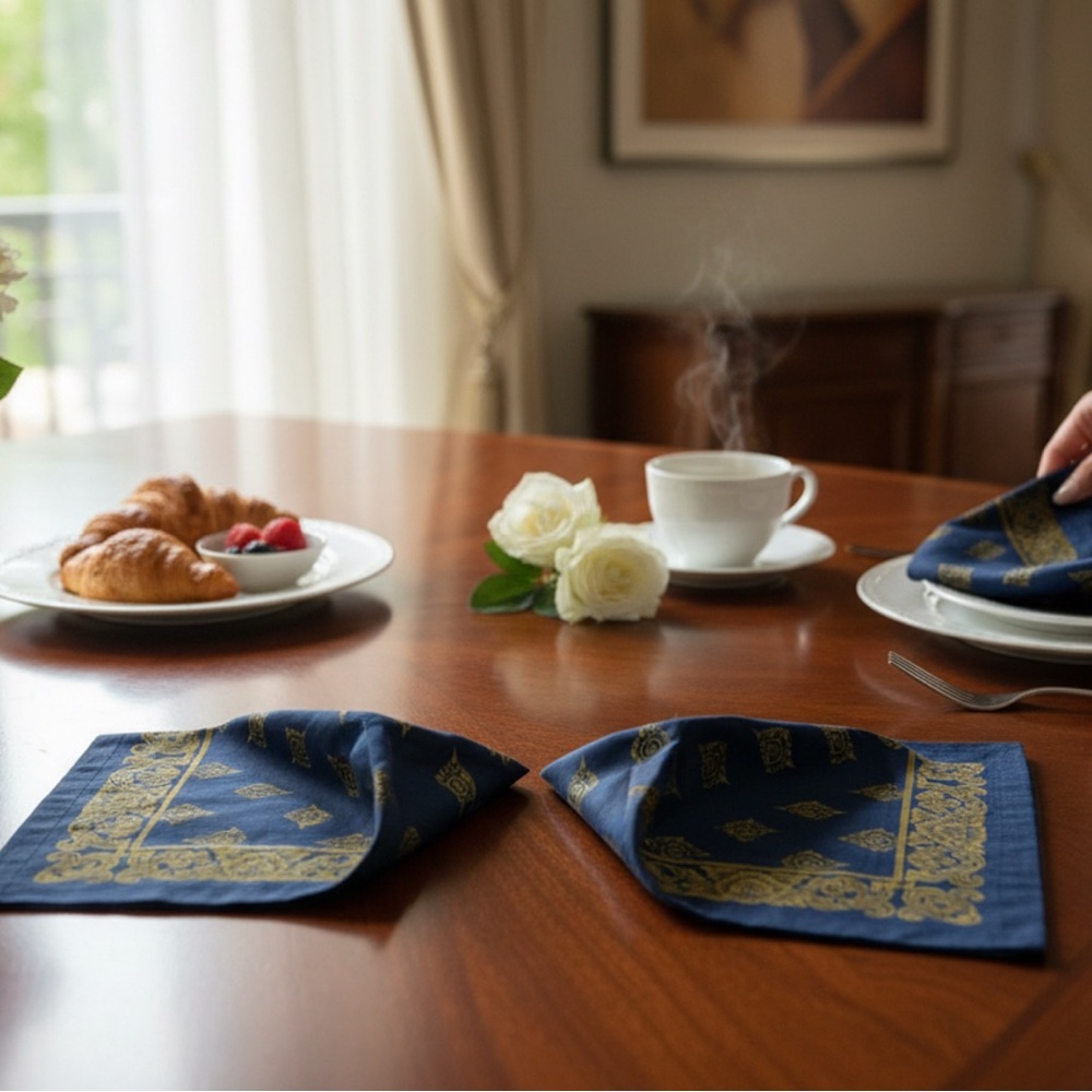 Williams Sonoma Elegant Navy and Gold Table Napkins